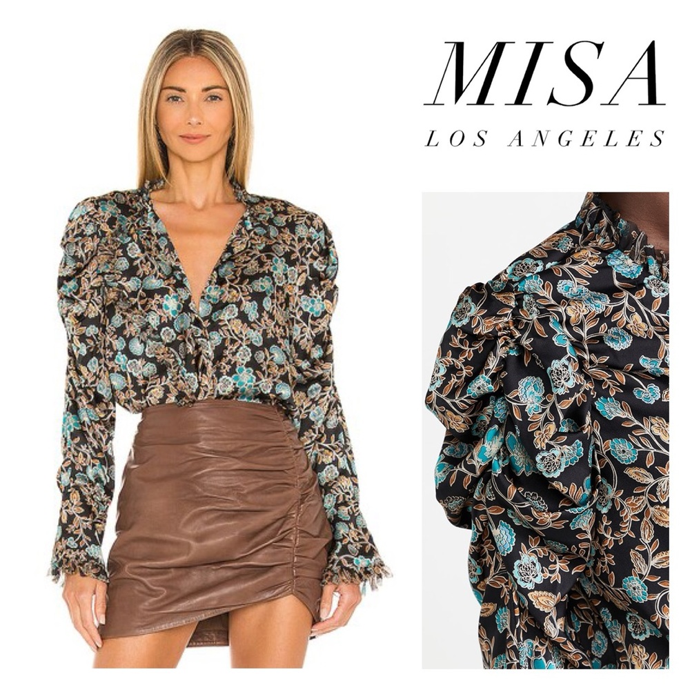 NWT Misa Los Angeles Garance Top in Goldenleaf & Teal Shimmer